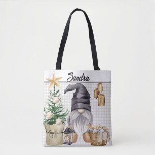 Tote Bag Aquarelle de Noël Joyeuse personnalisée Gnome Plai