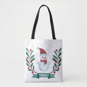 Tote Bag Aquarelle de Noël Snowman Custom