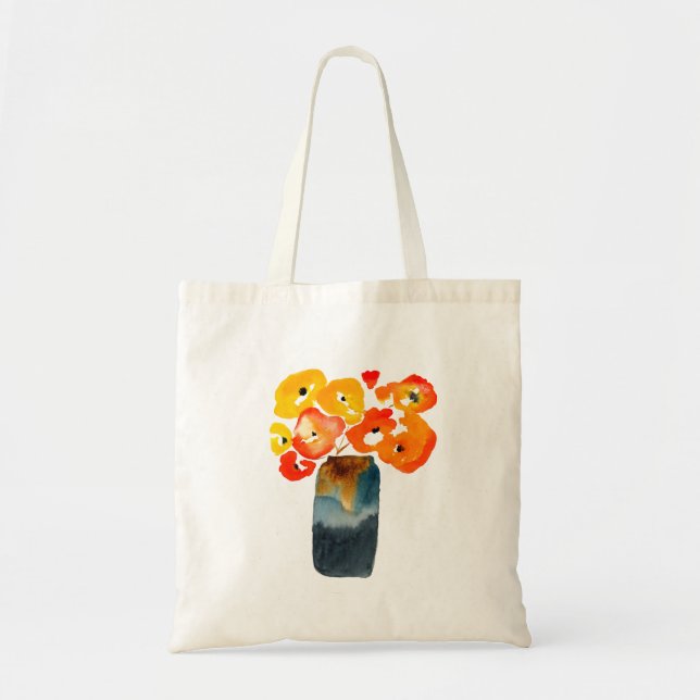 Tote Bag Aquarelle de pavot orange et rouge (Devant)