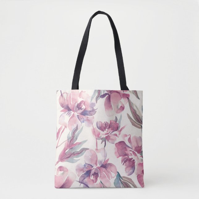 Tote Bag Aquarelle de pivoines : arrière - plan floral tran (Devant)