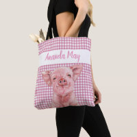 Aquarelle de porc rose En vichy Monogramme plaqué