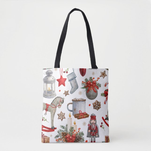 Tote Bag Aquarelle décoration de noël motif (Devant)