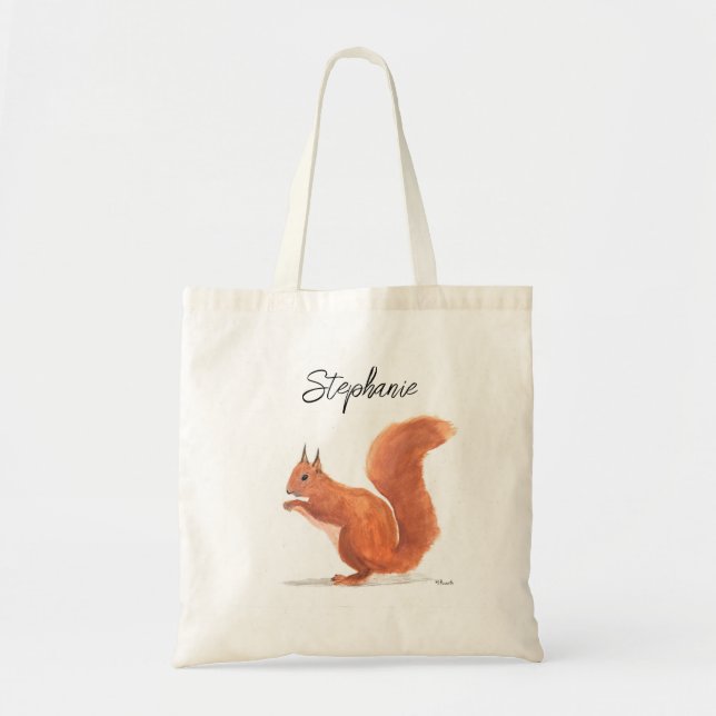 Tote Bag Aquarelle d'écureuil animal boisé nom de bébé chut (Devant)