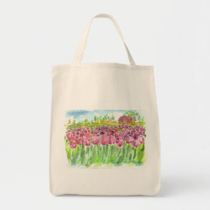 Tote Bag Aquarelle des champs de tulipe rose