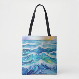 Tote Bag Aquarelle des vagues sous le soleil