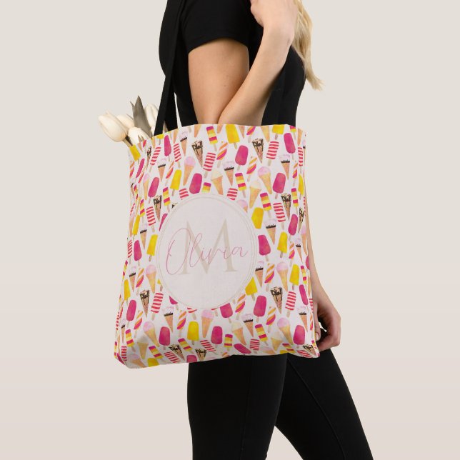 Tote Bag Aquarelle douce été crème glacée (De près)