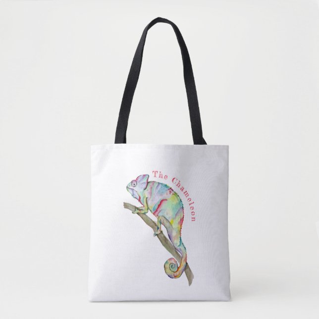 Tote Bag Aquarelle drôle caméléon (Devant)
