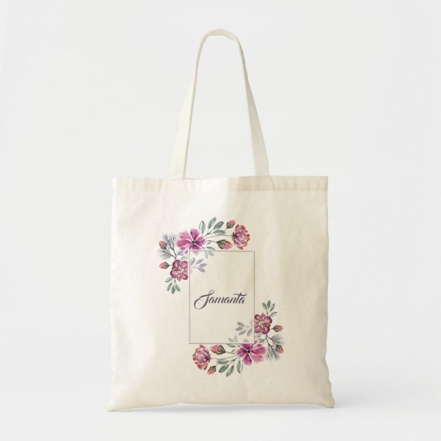 Tote Bag Aquarelle élégante couronne florale (Devant)