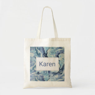 Tote Bag Aquarelle en marbre bleu et gris personnalisée