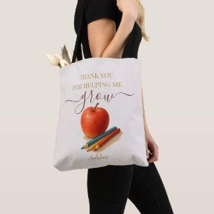 Tote Bag Aquarelle Enseignant Apple - Cadeau Merci