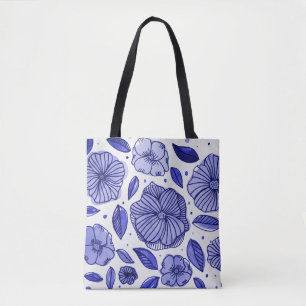 Tote Bag Aquarelle et fleurs d'encre - palette bleue