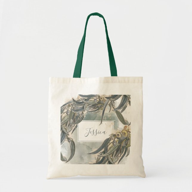 Tote Bag Aquarelle Eucalyptus Feuille verte Bridesmaid  (Devant)