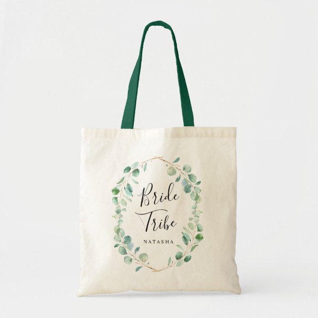 Tote Bag Aquarelle Eucalyptus Tribe de mariée verte (Devant)