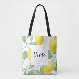 Tote Bag Aquarelle Feuille de citron jaune Mariage blanc