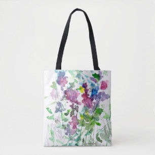 Tote Bag Aquarelle fleur sauvage rouge bleu rose 