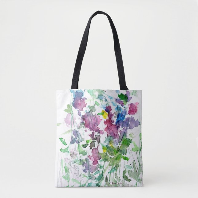 Tote Bag Aquarelle fleur sauvage rouge bleu rose (Devant)