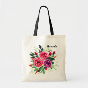 Tote Bag Aquarelle fleurie couronnes roses