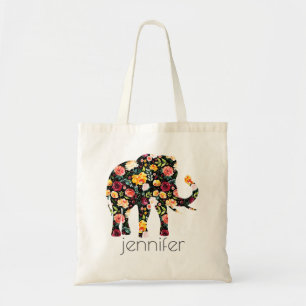 Tote Bag Aquarelle fleurs éléphant illustration 2