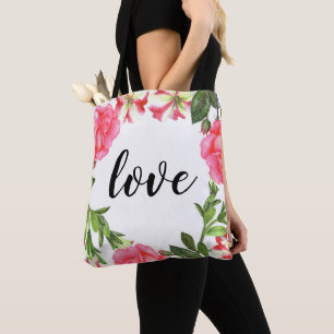 Tote Bag Aquarelle Fleurs roses couronne circulaire
