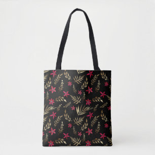 Tote Bag Aquarelle fleurs rouges tropicale exotique palmier