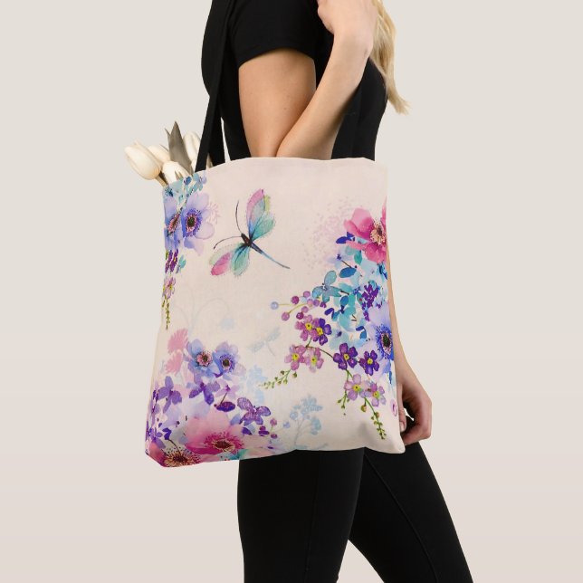 Tote Bag Aquarelle Floral Papillon Parties scintillant de j (De près)