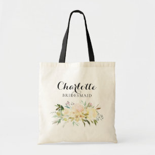 Tote Bag Aquarelle Floral rose Bridesmaid Mariage cadeau