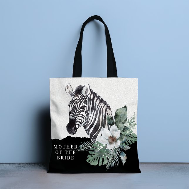 Tote Bag Aquarelle Floral Zèbre Sauvage Mère de la Mariée (Créateur téléchargé)