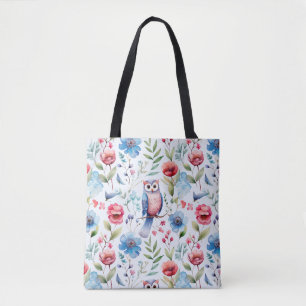 Tote Bag Aquarelle Florale Chouette Motif sans couture