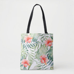 Tote Bag Aquarelle florale de ketmie tropicale de feuille