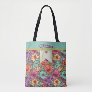 Tote Bag Aquarelle Florale Orange Crème Aqua Rose Botanique