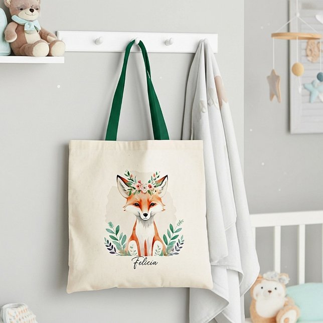 Tote Bag Aquarelle florale renard personnalisé (Créateur téléchargé)
