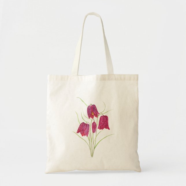Tote Bag aquarelle fritillaire de la tête de serpent violet (Devant)