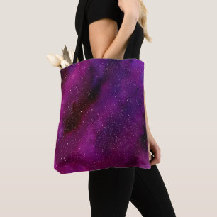 Tote Bag Aquarelle Galaxies rose violet