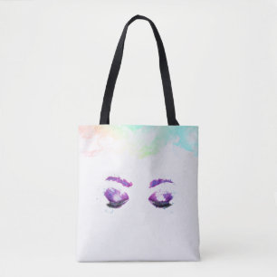 Tote Bag Aquarelle glamour aux yeux et aux bouillons pourpr
