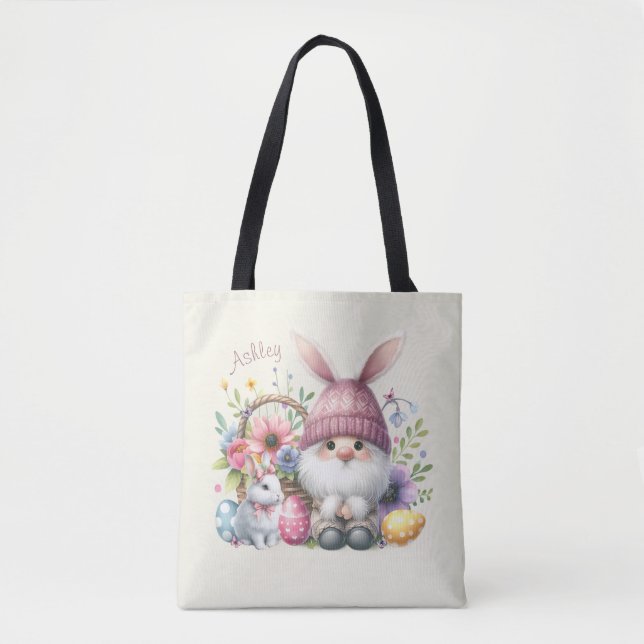 Tote Bag Aquarelle Gnome de Pâques personnalisée (Devant)