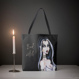 Tote Bag Aquarelle Gothique Mauvaise Sorcière Halloween