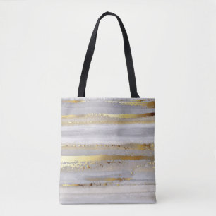 Tote Bag Aquarelle gris et texture or de luxe