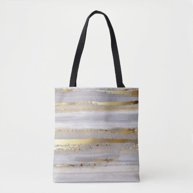 Tote Bag Aquarelle gris et texture or de luxe (Devant)