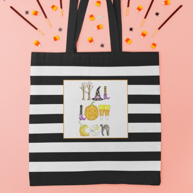 Tote Bag Aquarelle Halloween noir et blanc (Créateur téléchargé)