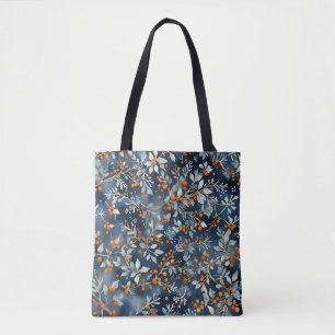 Tote Bag Aquarelle Ice Bleu Hiver Motif Floral