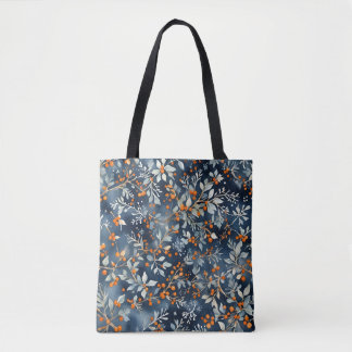 Tote Bag Aquarelle Ice Bleu Hiver Motif Floral