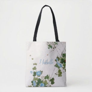 Tote Bag Aquarelle japonaise botanique Fleur bleue