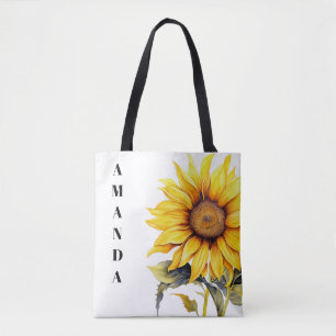 Tote Bag Aquarelle Jaune Élégant Nom personnalisé Fleur de 