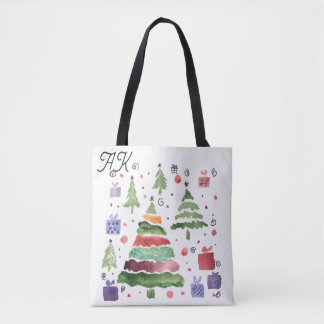 Tote Bag Aquarelle joyeuse Rouge Vert Violet Bleu
