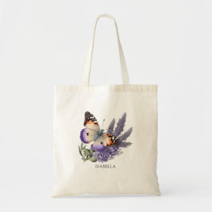 Tote Bag Aquarelle Lavande Fleurs avec papillon personnalis