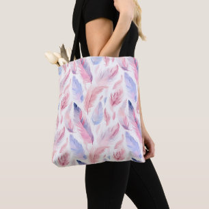 Tote Bag Aquarelle Lavande Pink Pastel Feathes Printemps