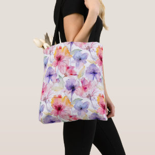 Tote Bag Aquarelle Lavande rose rouge Pastel Ressort floral