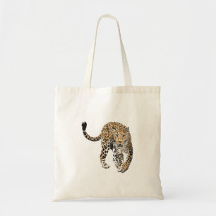 Tote Bag aquarelle léopard jungle chat animal peint vert