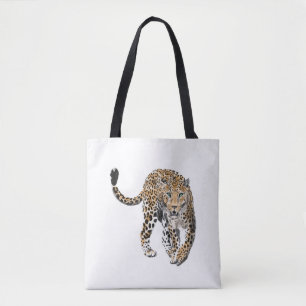Tote Bag aquarelle léopard jungle chat peint vert animal