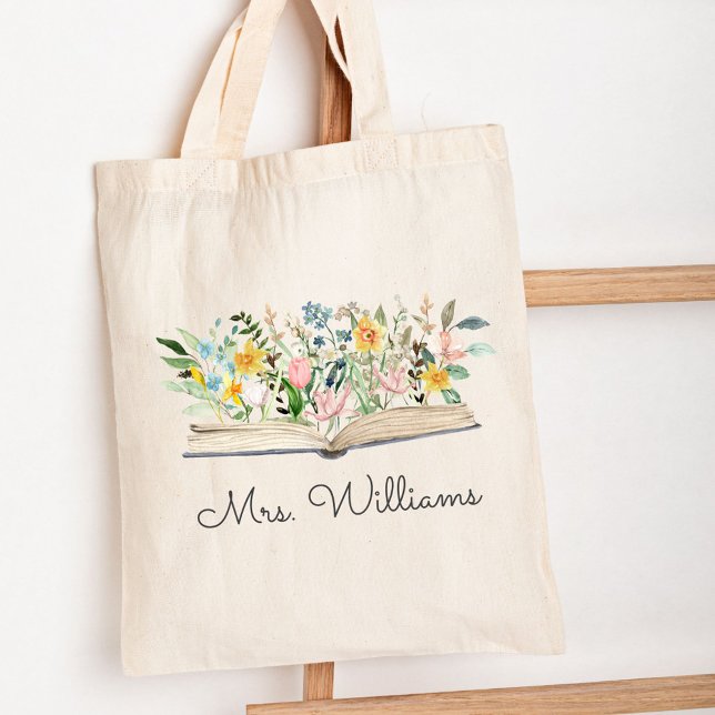 Tote Bag Aquarelle Livre Fleur Floral Appréciation de l'ens (Close up)